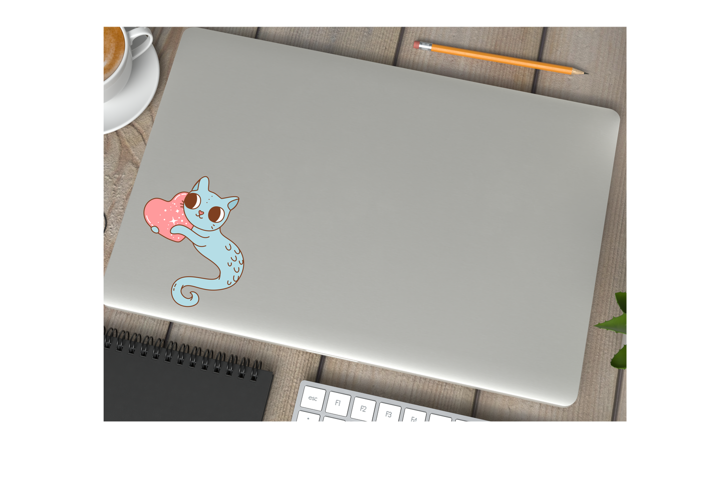 Cute Sea Cat Cryptid Heart Valentines Vinyl Sticker Gift