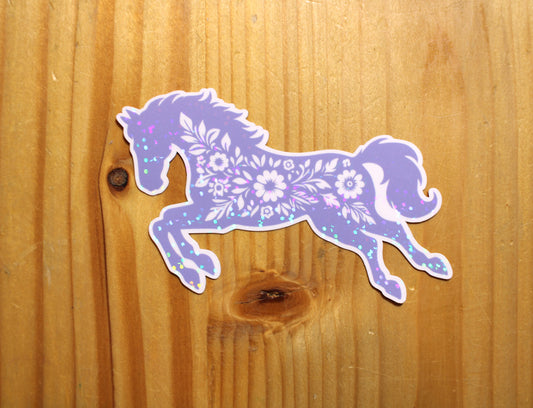 Equestrian Chic: Purple Floral Horse Vinyl Sticker