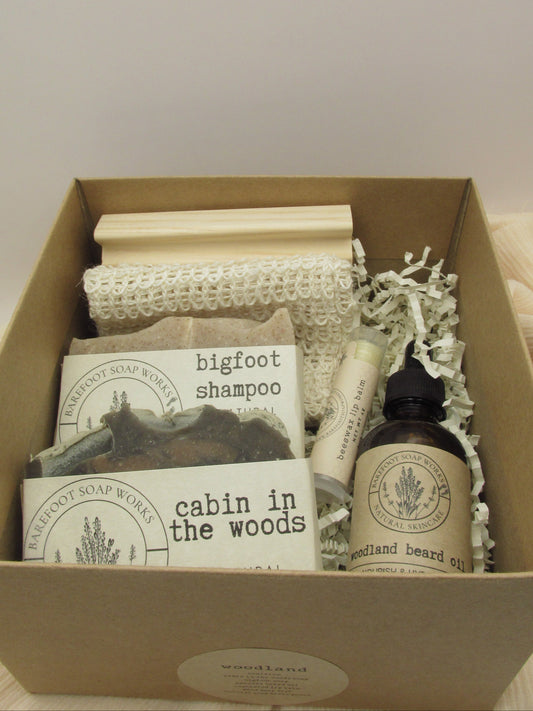 Woodland Gift Box for Men | Woodsy Natural Soap & Beard Oil Set | Rustic Self Care Gift | Forest Inspired Grooming Kit