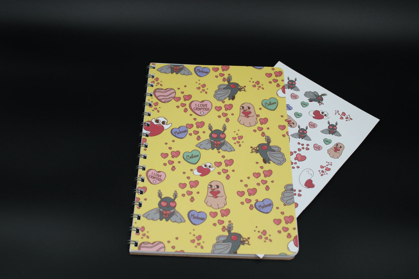 Yellow Cryptid Blank Notebook Mothman Ghost Ghoul 5.375"x 8.5" Spiral