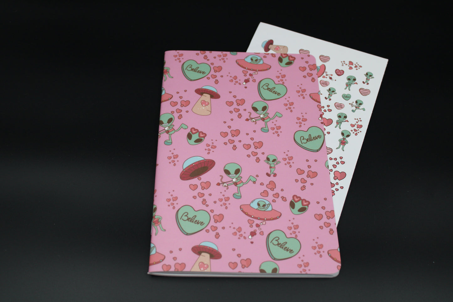 Pink Cryptid Blank Notebook Alien UFO Spaceship 5.375"x 8.5" Stapled