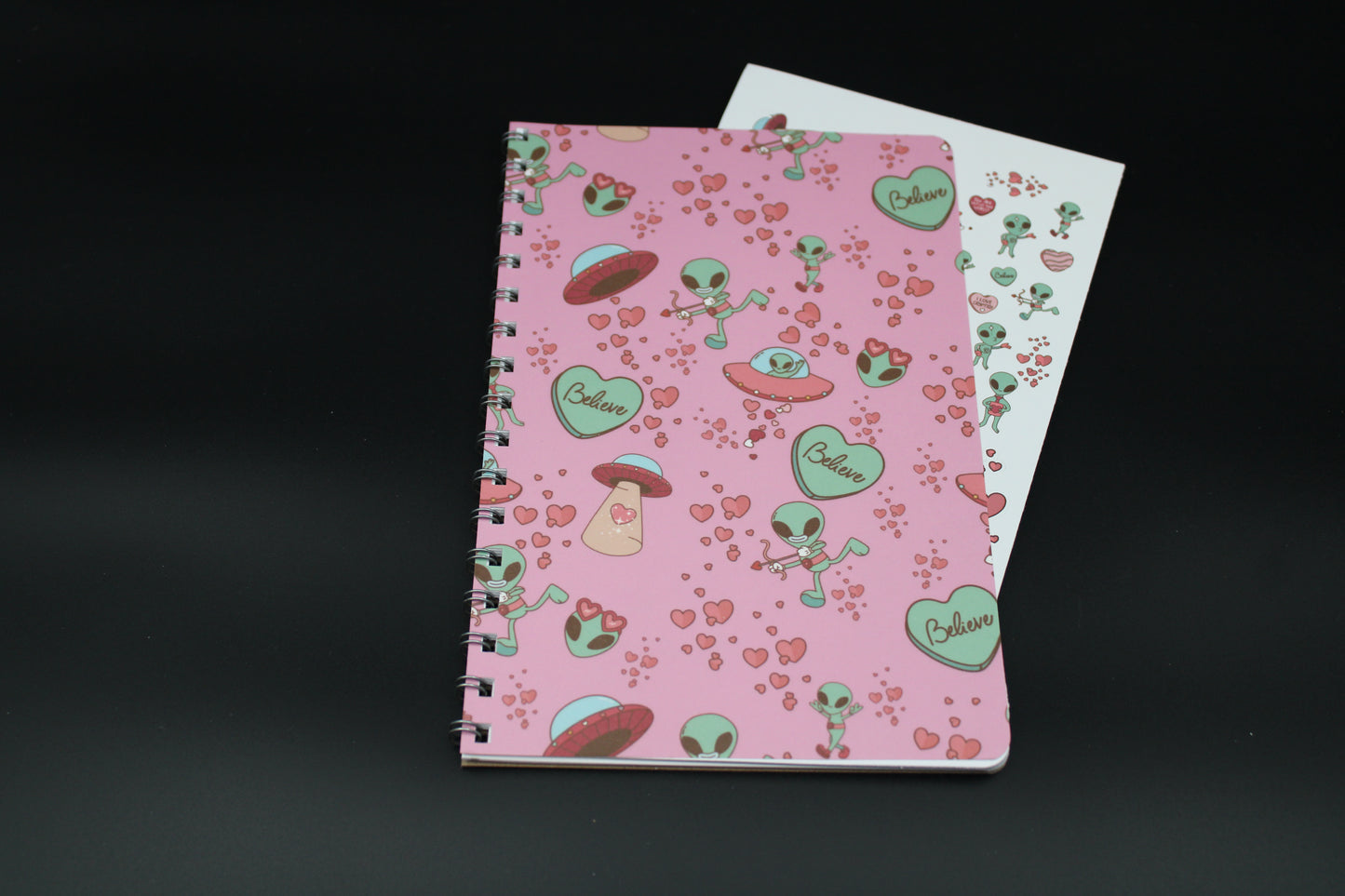Pink Cryptid Blank Notebook Alien UFO Spaceship 5.375"x 8.5" Spiral