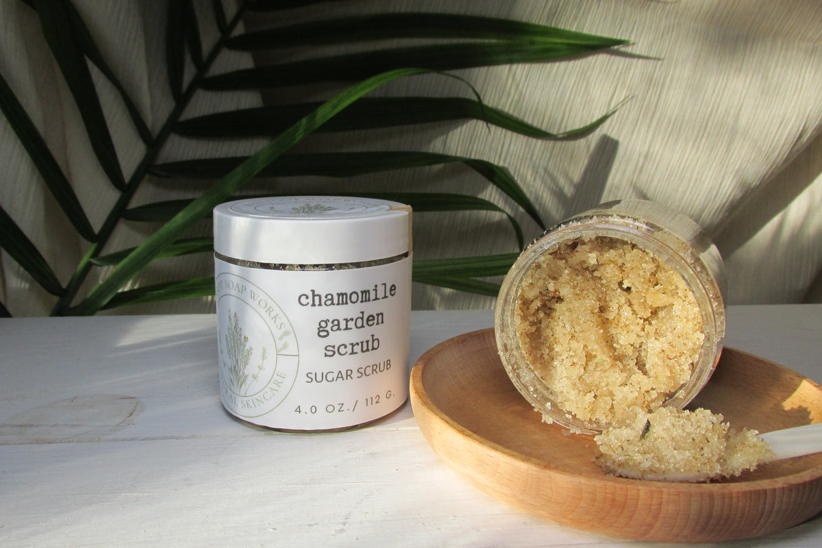 Chamomile Sugar Scrub | Botanical Exfoliating Body Scrub | Handmade Natural Body Scrub | Essential Oil Free