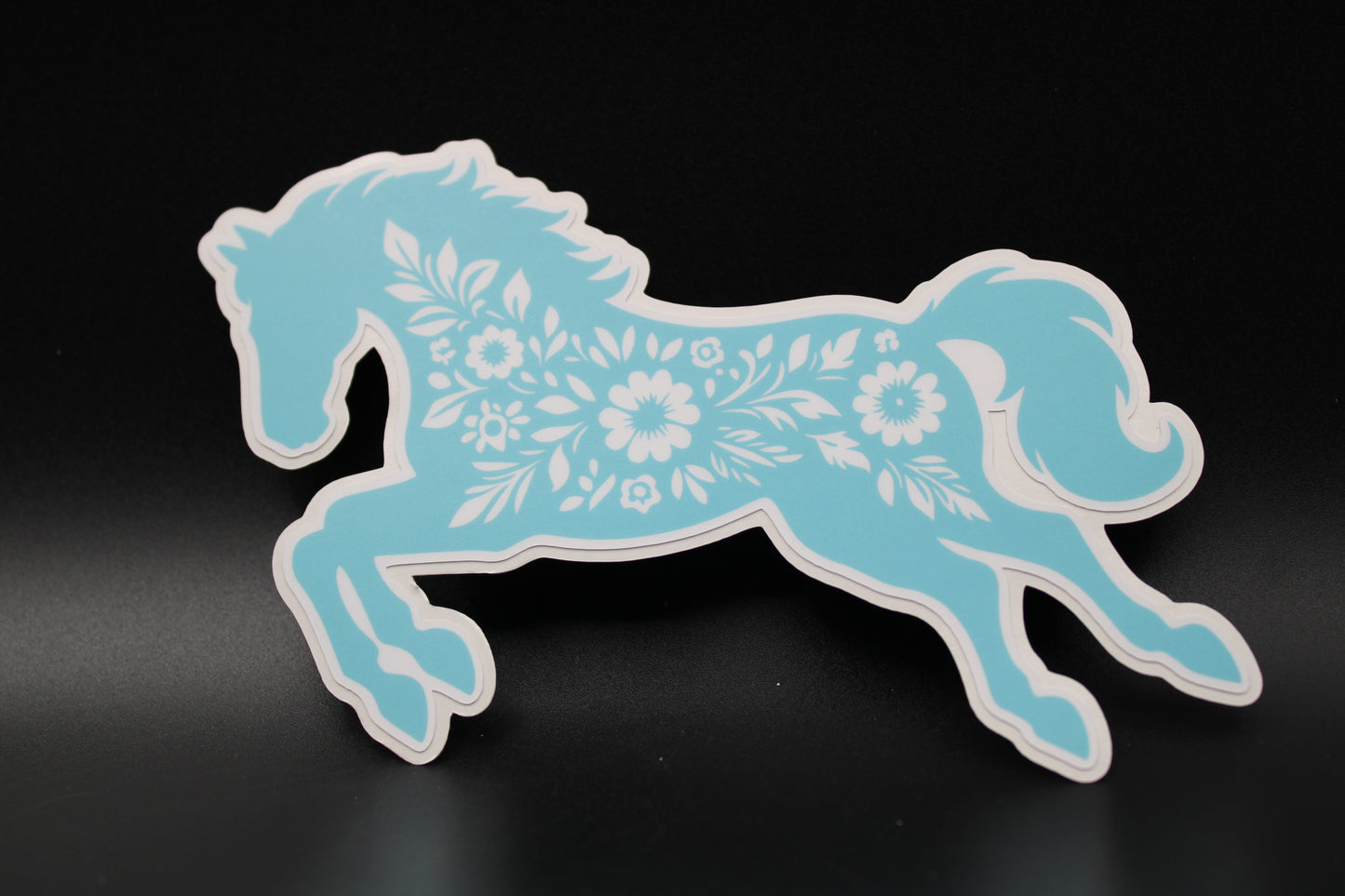 Equestrian Chic: Matte Blue Floral Horse Vinyl Sticker