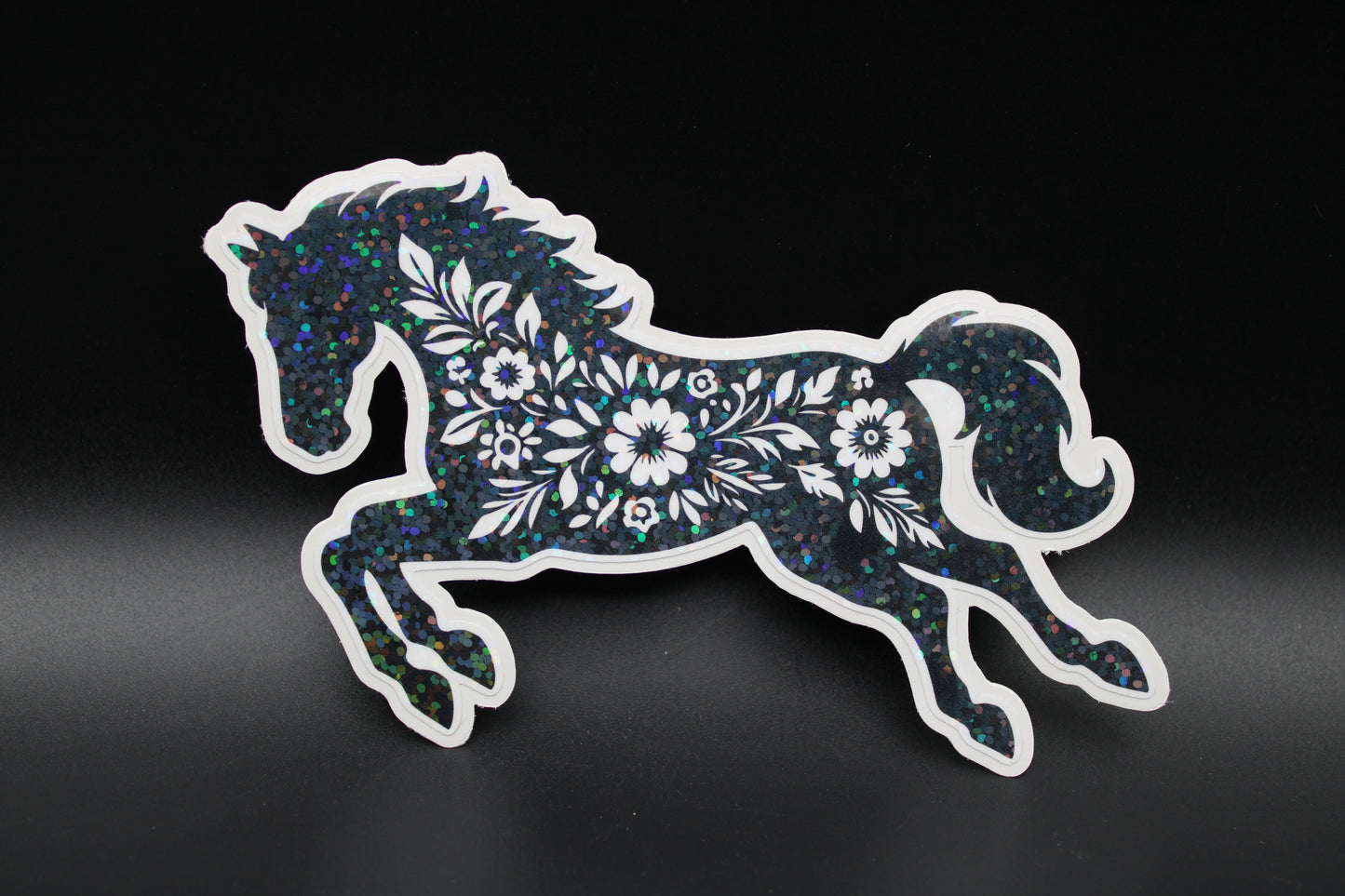 Equestrian Chic: Black Floral Horse Vinyl Sticker