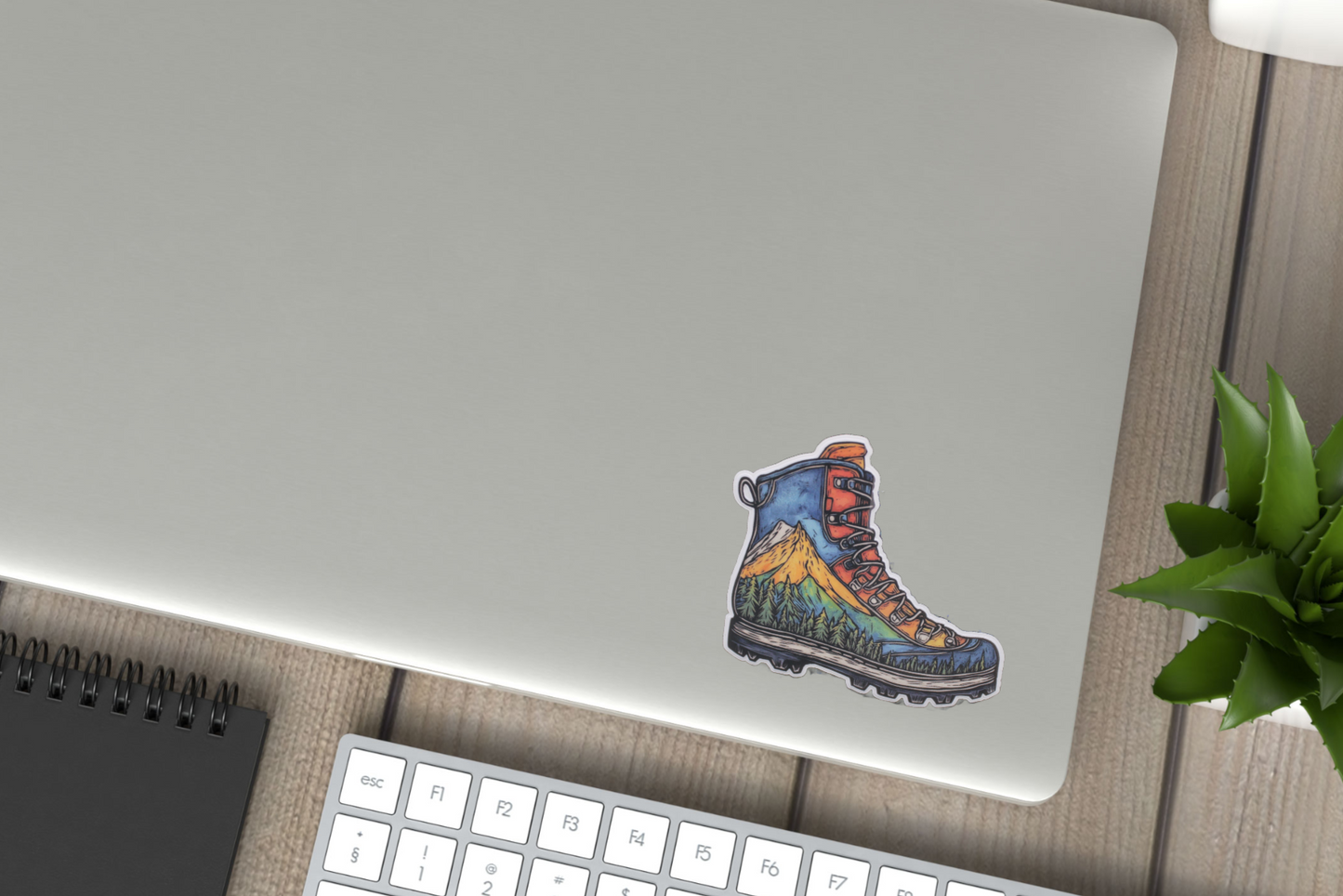 Hiking Boot and Mountains Vinyl Sticker Outdoors