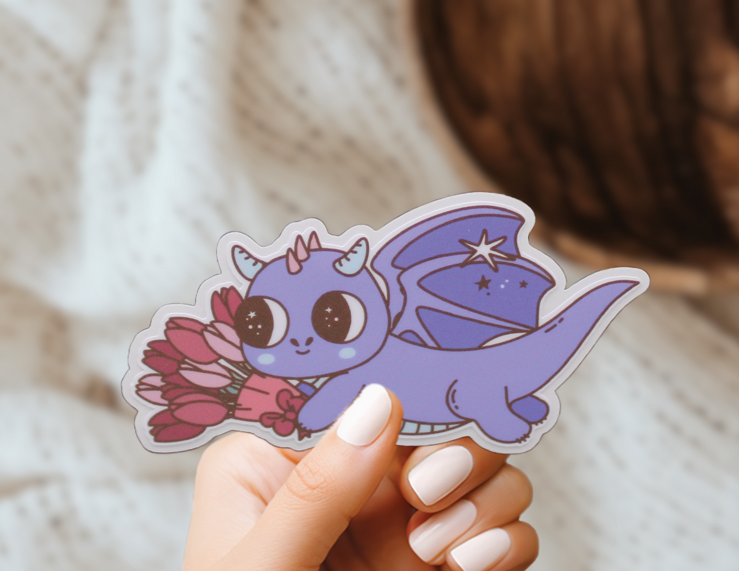 Purple Dragon Cute Cryptid Heart Valentines Vinyl Sticker Gift