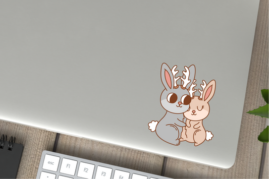 Jackalope Couple Cute Cryptid Valentines Vinyl Sticker Gift