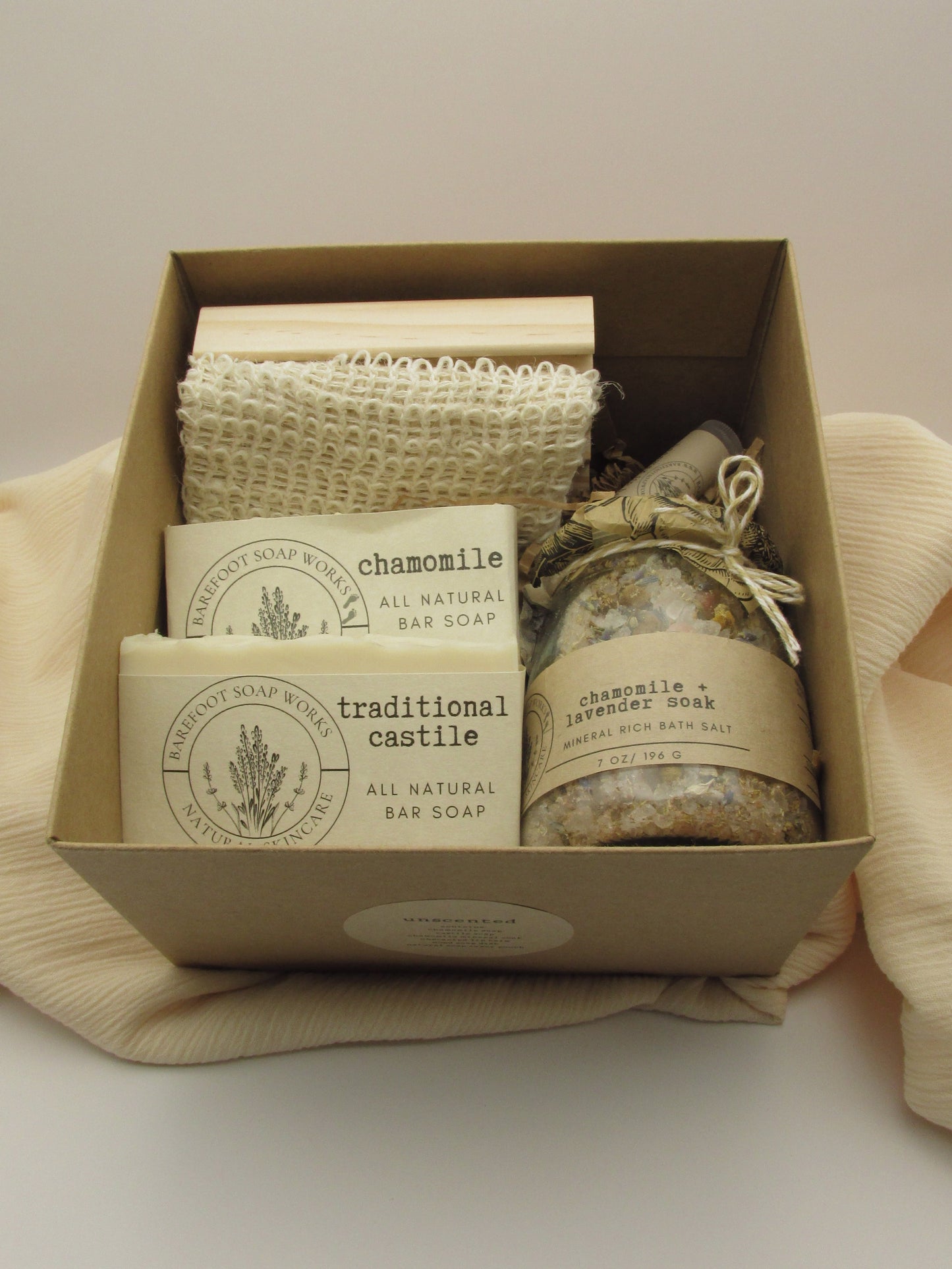 Unscented Spa Gift Box | Natural Sensitive Skin Gift Set | Fragrance Free Self Care Gift | Gentle Bath & Body Bundle