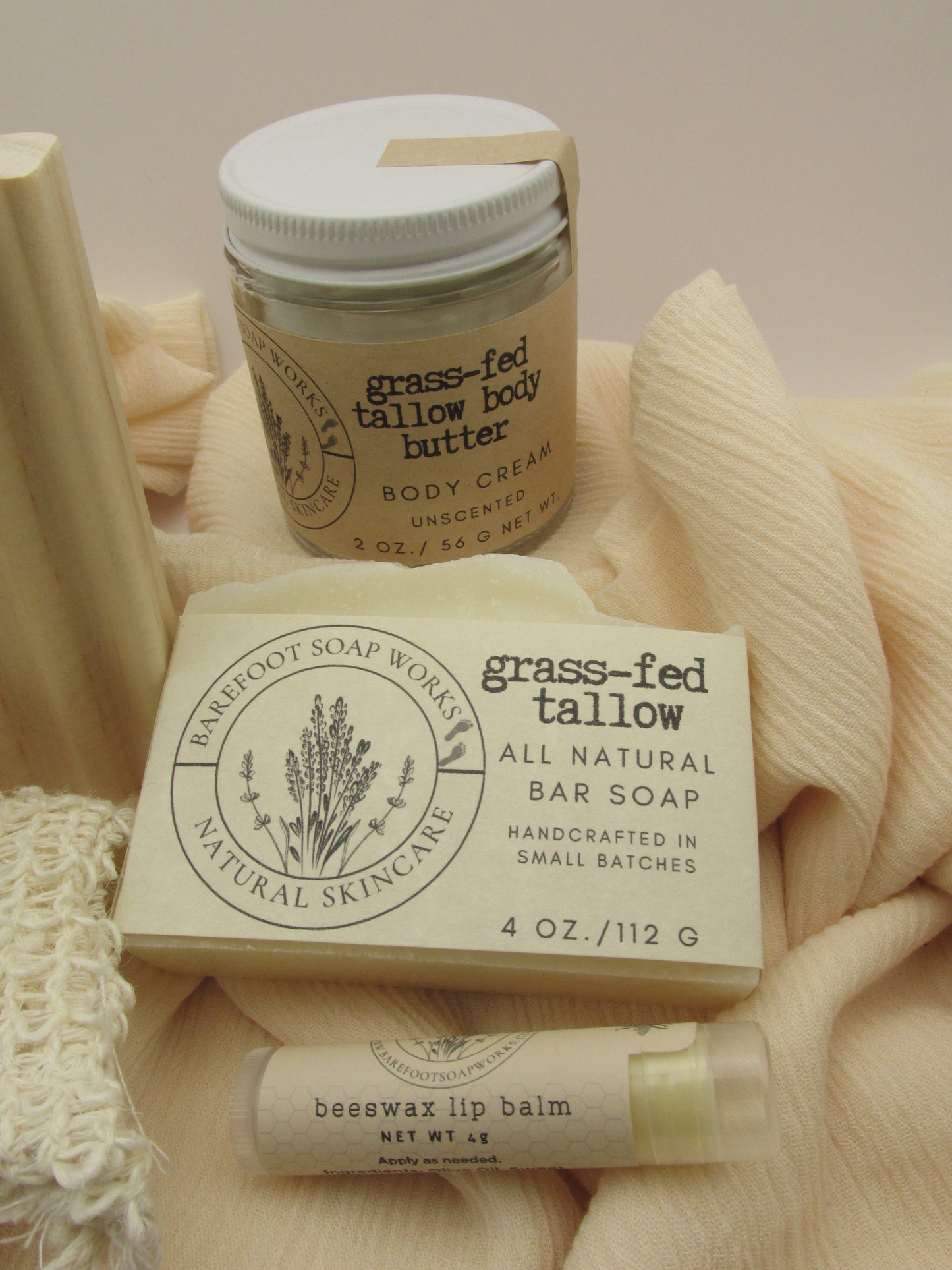 Grass Fed Tallow Skincare Gift Set | Natural Tallow Soap, Whipped Body Butter & Lip Balm | Traditional Nourishing Bath Gift