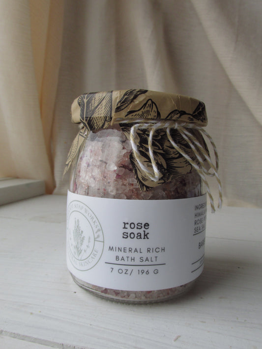 Rose Soak Mineral Bath Salts| Romantic Dead Sea & Himalayan Pink Salt Soak with Rose Petals