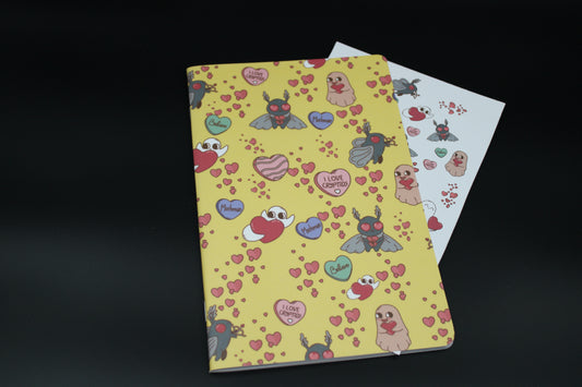 Yellow Cryptid Blank Notebook Mothman Ghost Ghoul  5.375"x 8.5" Stapled