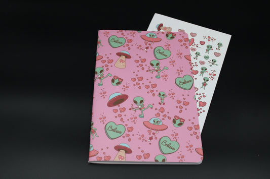 Pink Cryptid Blank Notebook Alien UFO Spaceship  5.375"x 8.5" Stapled