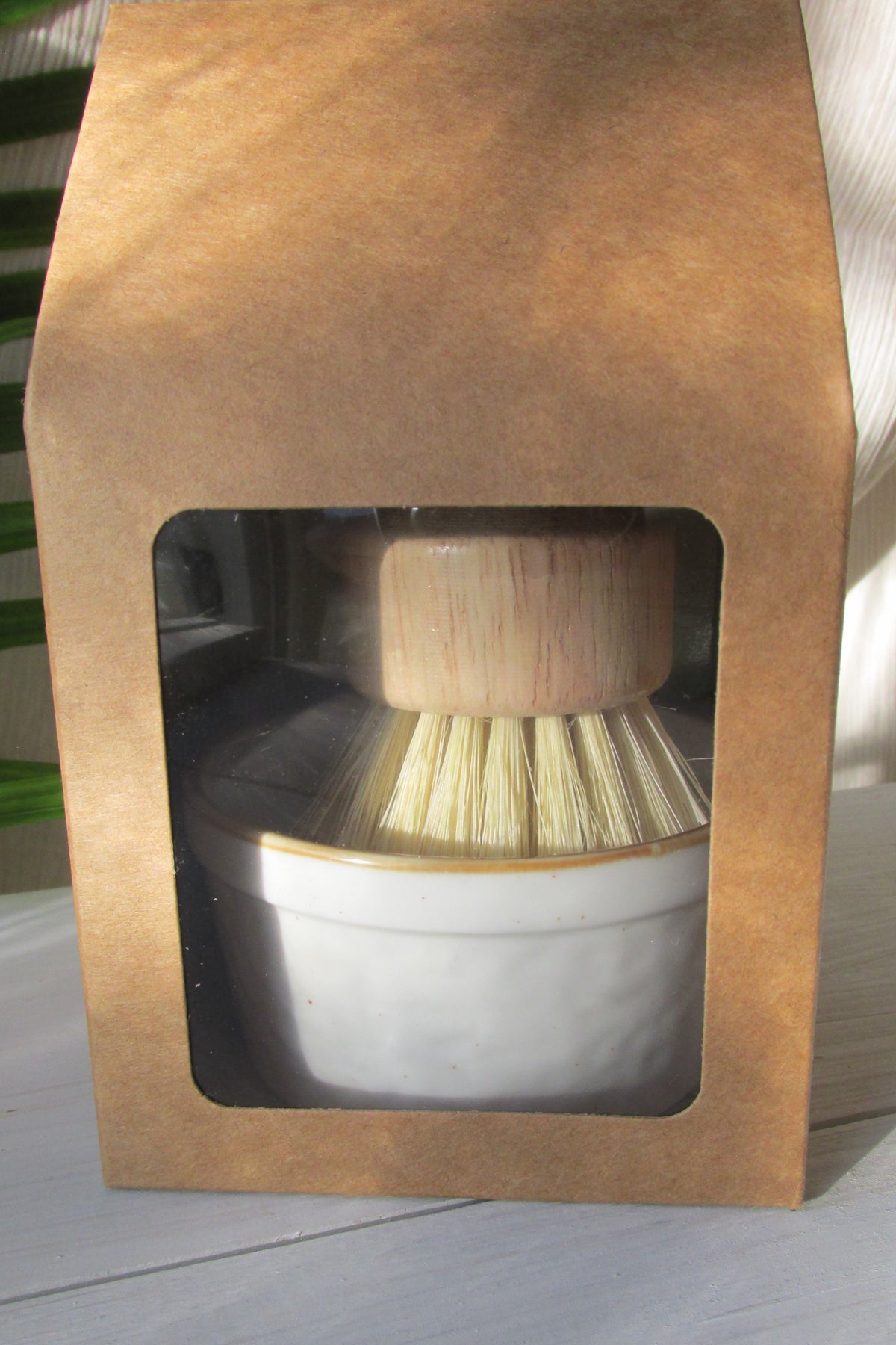 Solid Dish Soap Gift Set, Handmade Dish Soap Bar with Ceramic Ramekin, Wooden Dish Brush, Zero Waste Kitchen Gift Set