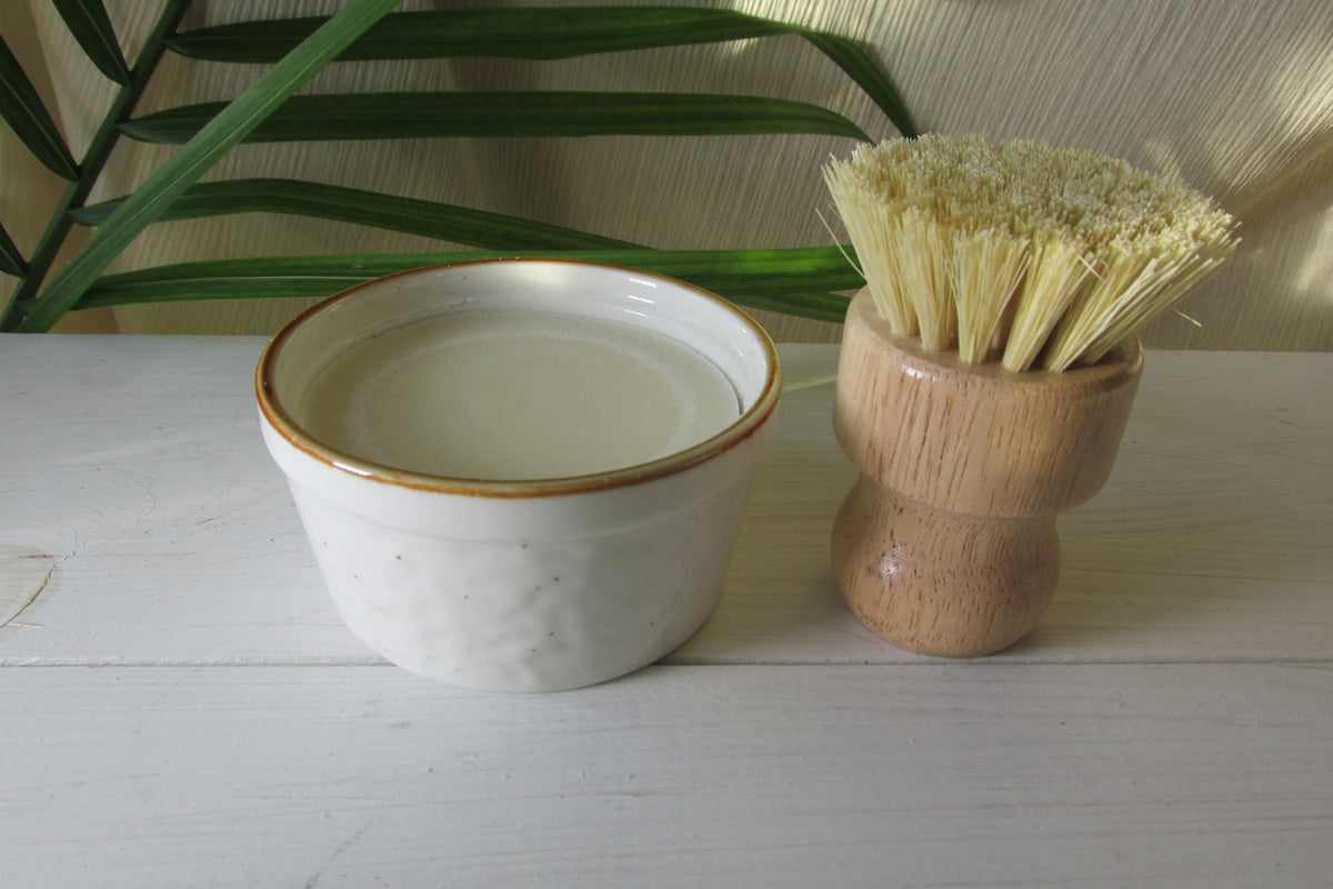 Solid Dish Soap Gift Set, Handmade Dish Soap Bar with Ceramic Ramekin, Wooden Dish Brush, Zero Waste Kitchen Gift Set