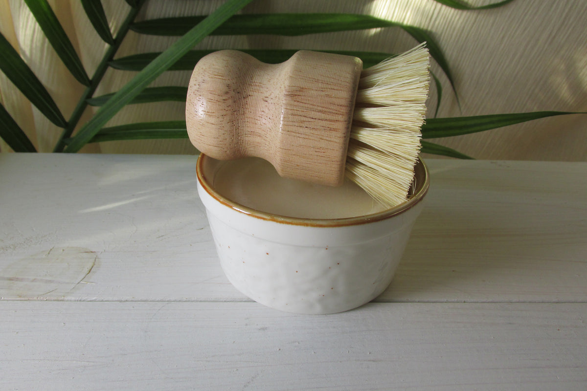 Solid Dish Soap Gift Set, Handmade Dish Soap Bar with Ceramic Ramekin, Wooden Dish Brush, Zero Waste Kitchen Gift Set