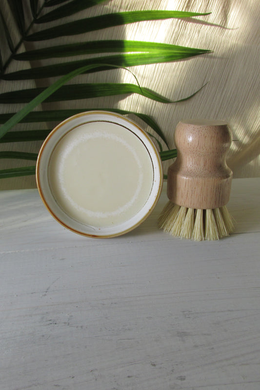Solid Dish Soap Gift Set, Handmade Dish Soap Bar with Ceramic Ramekin, Wooden Dish Brush, Zero Waste Kitchen Gift Set