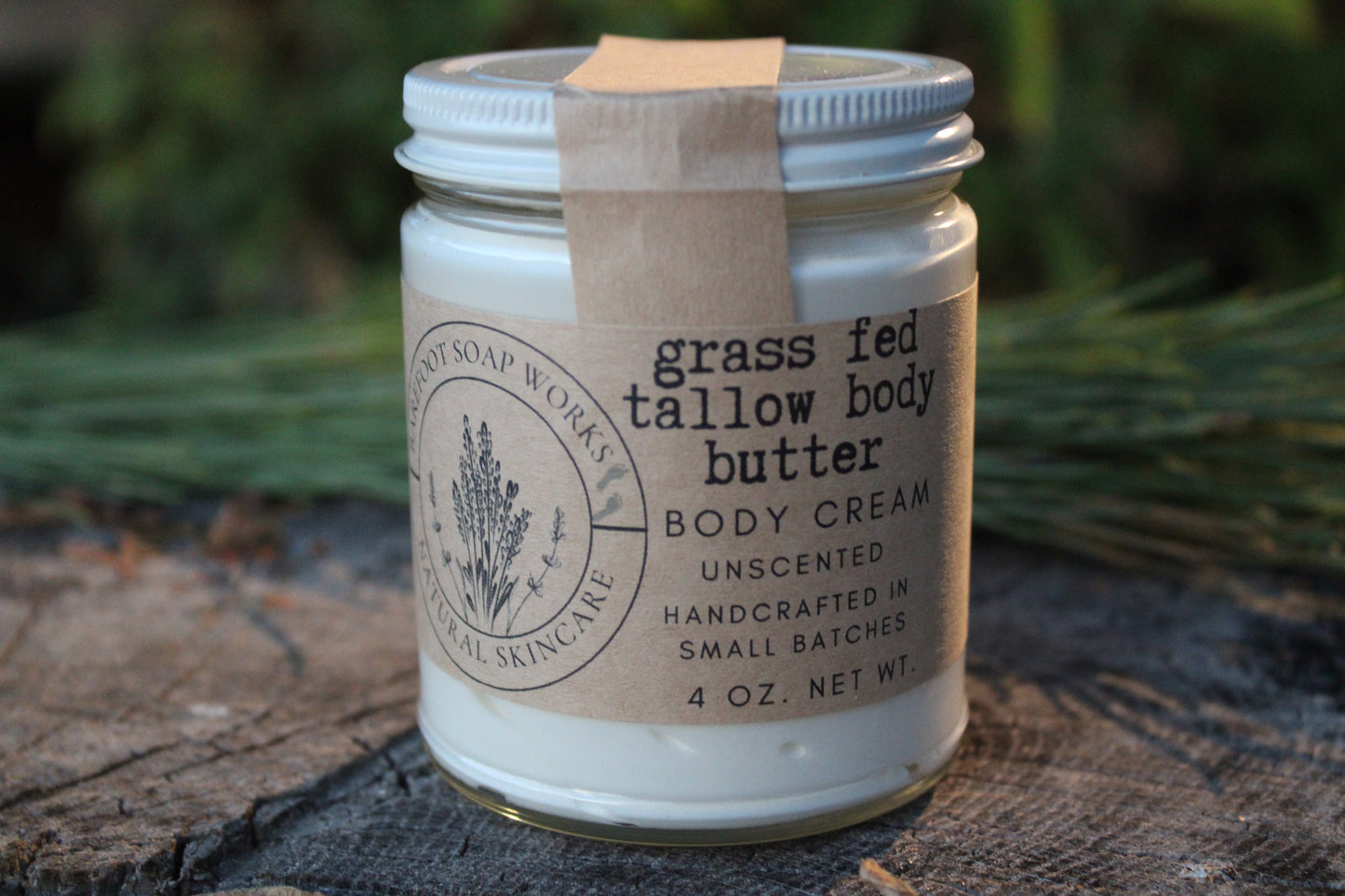 Grass-Fed Tallow Body Butter – 4 oz Whipped Skin Balm with Olive Oil & Vitamin E | Small Batch Natural Skincare