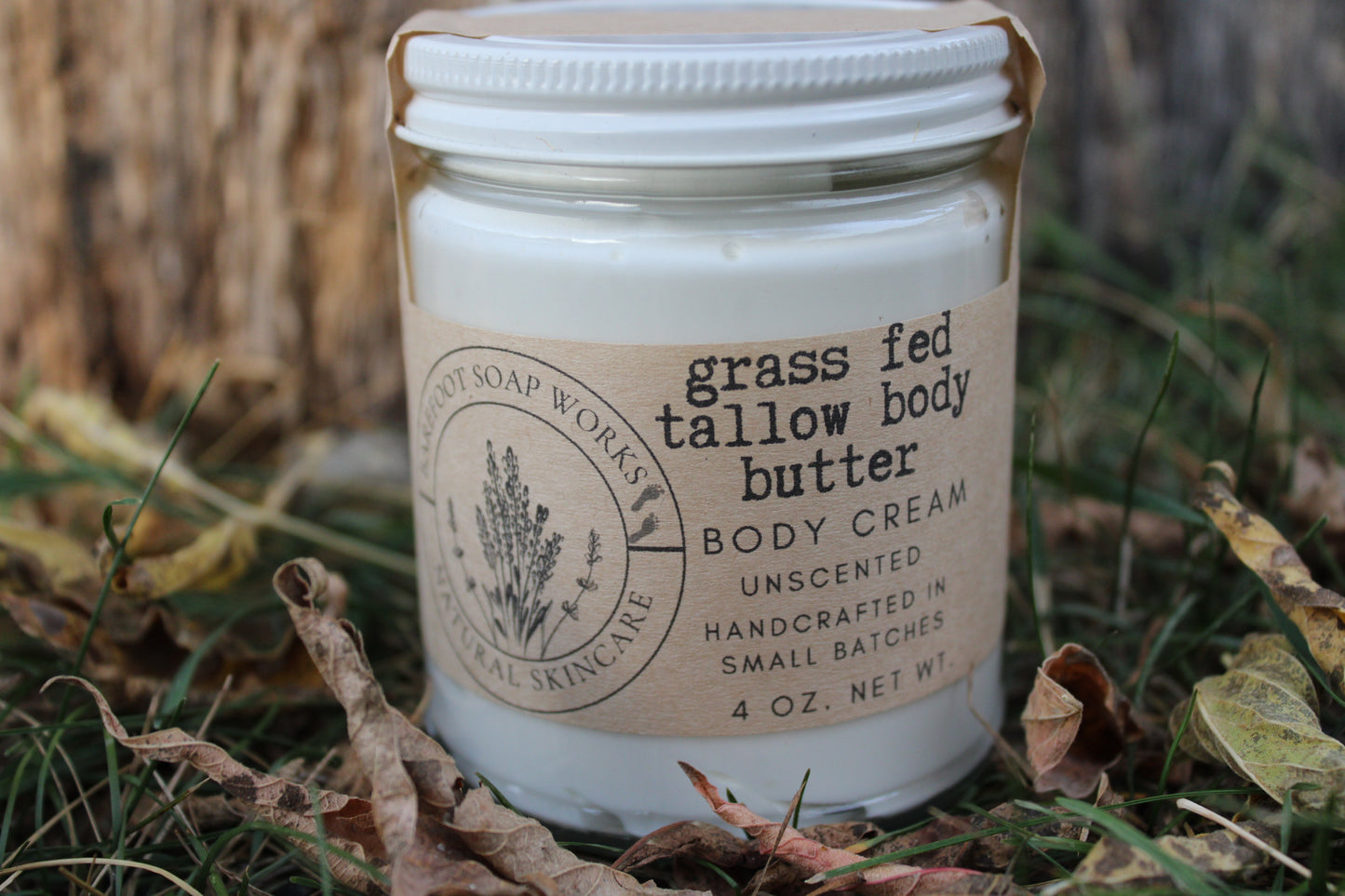 Grass-Fed Tallow Body Butter – 4 oz Whipped Skin Balm with Olive Oil & Vitamin E | Small Batch Natural Skincare
