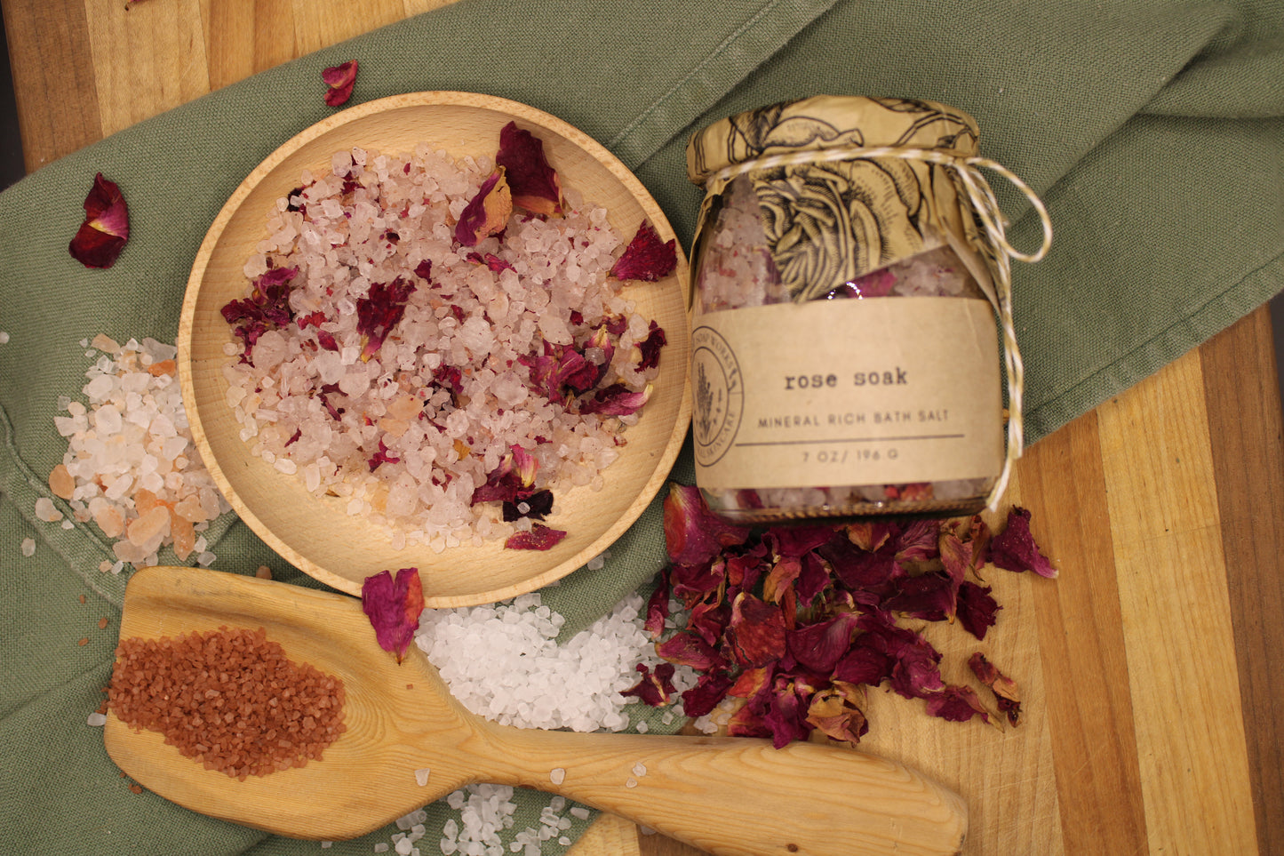 Rose Soak Mineral Bath Salts| Romantic Dead Sea & Himalayan Pink Salt Soak with Rose Petals