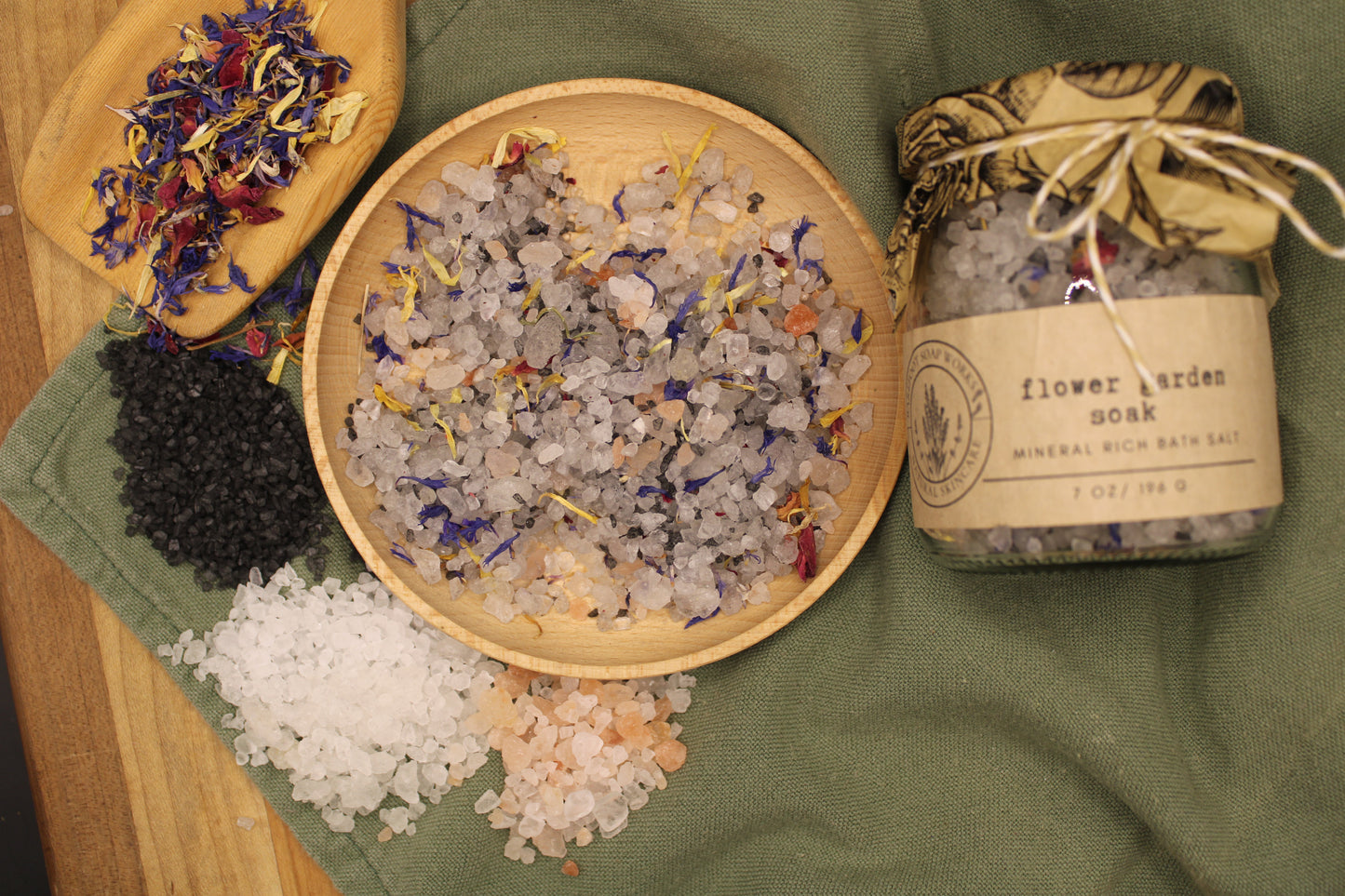 Flower Garden Mineral Bath Salts – Dead Sea & Himalayan Pink Salt Soak with Rose, Cornflower & Calendula Petals