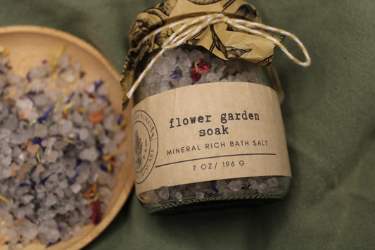 Flower Garden Mineral Bath Salts – Dead Sea & Himalayan Pink Salt Soak with Rose, Cornflower & Calendula Petals
